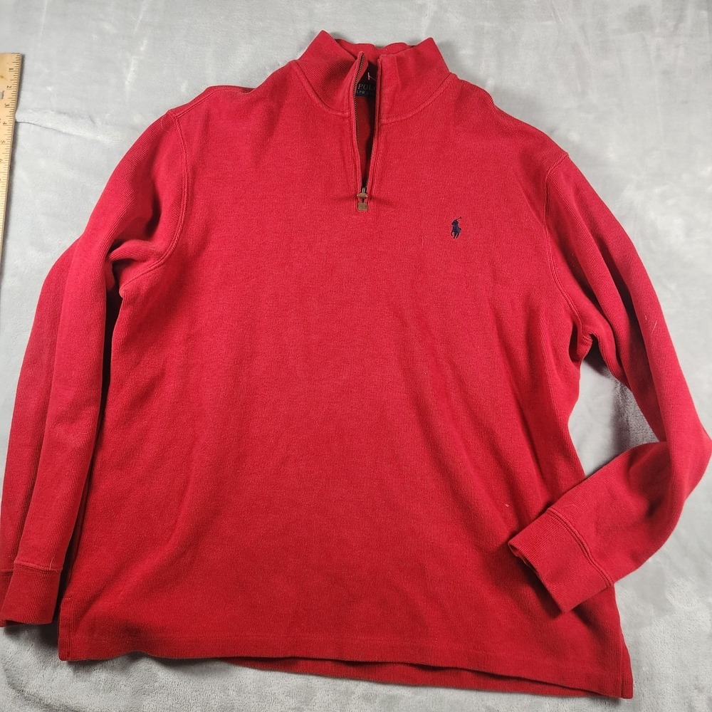 Polo‎ Ralph Lauren Men's Red Estate-Rib Quarter-Zip Pullover Sweater XL Preppy
